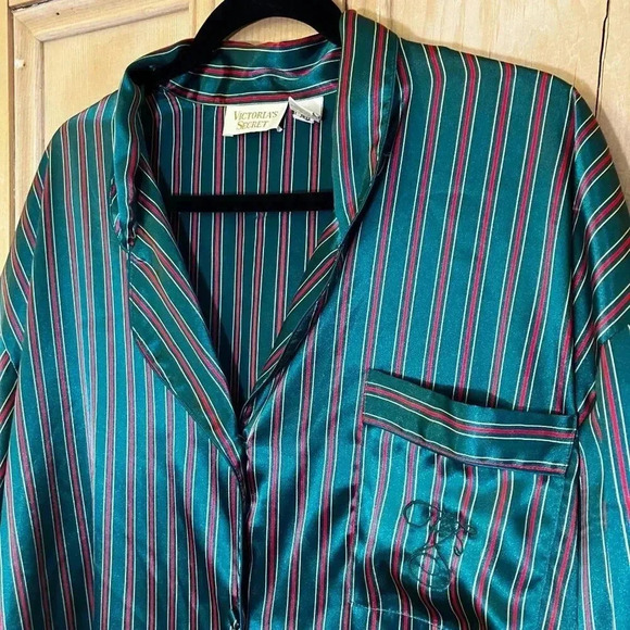 Victoria's Secret Womens Vintage Gold Label Striped Pajama Large Green XM EXC - Picture 3 of 12
